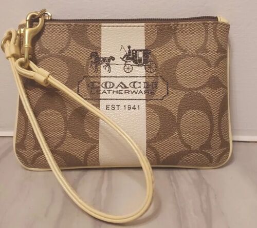 Primary image for Coach - Coin Purse With Strap Material C Design Gently Used Wristlet Brown White