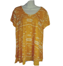 Signature Studio Womens Top Medium Yellow Aztec Knit Scoop Neck Hi Low Hem Boho - £12.34 GBP