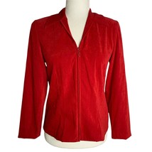 Vintage 90s Zip Up Shirt Jacket 4P Red Long Sleeve Collar V Neck Shoulde... - £20.31 GBP