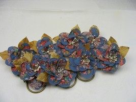 Vintage Handmade Napkin Rings Set of 8 Blue Grey w Rust Colored Bouquet #17 - $460.95 MXN