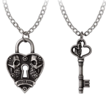 Alchemy Gothic Key To Eternity 2 Couples Pendants Heart Lock Skeleton Skull P943 - $46.09