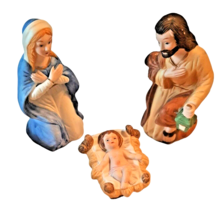 3 Piece Chalkware Nativity Vintage Hand Painted Ceramic Mary Jesus Joseph - £21.65 GBP