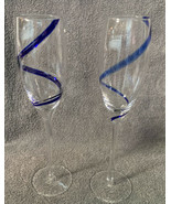 Pair Swirline Pier 1 Champagne Flutes Discontinued Cobalt Blue Swirl Glass - £31.84 GBP