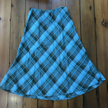 Eddie Bauer Green Blue Plaid 100% Linen Midi Flare A-Line Travel Skirt M... - $36.99