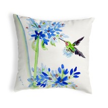 Betsy Drake Hummingbird &amp; Blue Flowers No Cord Pillow 18x18 - £42.72 GBP