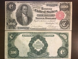 Reproduction Copy 1891 $100 Silver Certificate James Monroe Paper Money Currency - £3.13 GBP