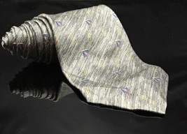 Black Label by Bill Blass 100% Silk Neck Tie Square Grey Yellow Blue Classic - £8.75 GBP