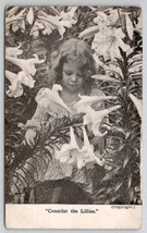 Easter Greetings Girl In Lily Flowers 1914 Postcard T25 - £4.75 GBP