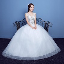 V-neck Beading Backless Sexy Wedding Dress Tulle Crystal Ball Gown - £136.71 GBP
