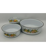 Vintage 3 Piece Set Kobe Kitchen Metal Enamel Nesting Mixing Bowls Flora... - £25.82 GBP