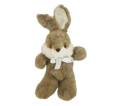 12&quot; Vintage Kuddle Me Toys Brown &amp; White Bunny Rabbit Stuffed Animal Plush W Bow - £29.61 GBP
