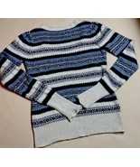 Aphorism Size L Long Sleeve Sweater Blue Gray Striped Geometric Scoop Neck - $12.73