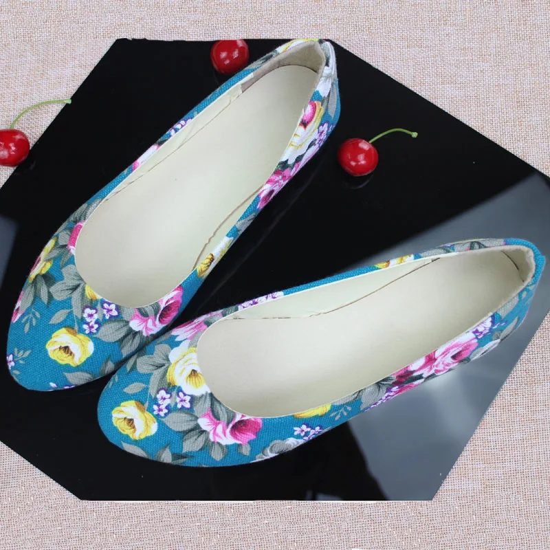 Flower Print Women Shoes Woman Ballerinas Large Size 42 Womens Loafers Ladies Sh - £102.69 GBP