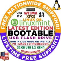 Linux Mint 22 Usb Wilma Xfce, 64-Bit, Live Boot, Full Install For Mac, Pc - £9.09 GBP