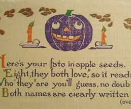 Halloween Postcard Everett Studios Apple Seeds Poem Purple JOL Original - £97.02 GBP
