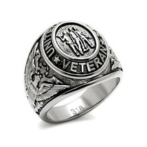 Men&#39;s Stainless Steel Usa Military Veteran Soldier Ring - Size 8 -13 - £12.80 GBP