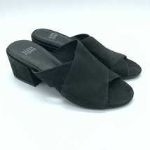 Eileen Fisher Haven Tumbled Nubuck Slide Sandals Block Heel Open Toe Bla... - $18.77