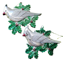 2 Christmas Ornaments Plastic Break Resistant Cardinal Birds with Holly - $6.92