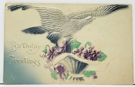 Eagle with Basket of Flowers Embossed  Airbrushed Birthday Greeting Postcard I12 - £4.74 GBP