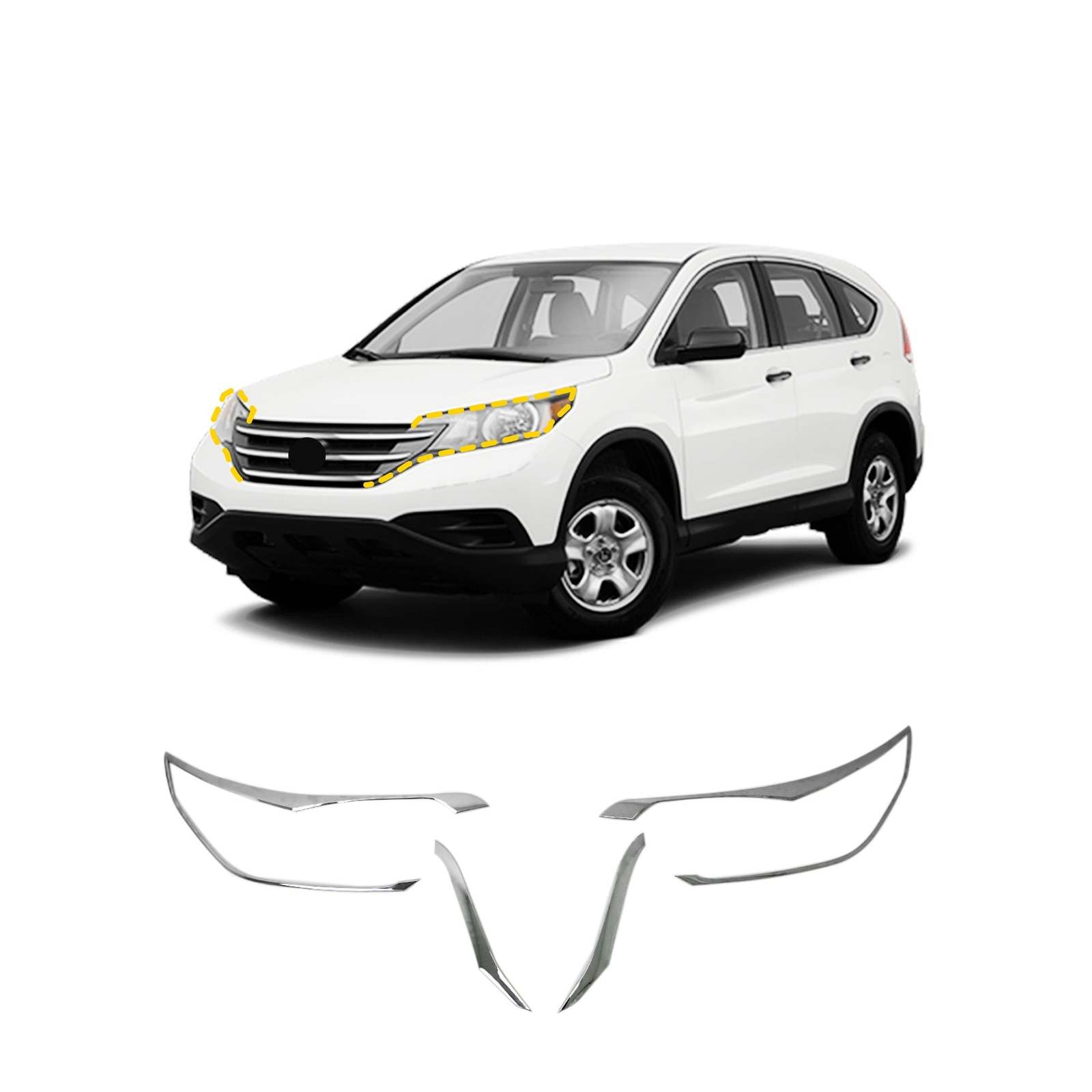 Headlights Cover Trim for Honda CR-V 2012-2014 (4PCs) Chrome Finish Tape-On Styl - £121.33 GBP