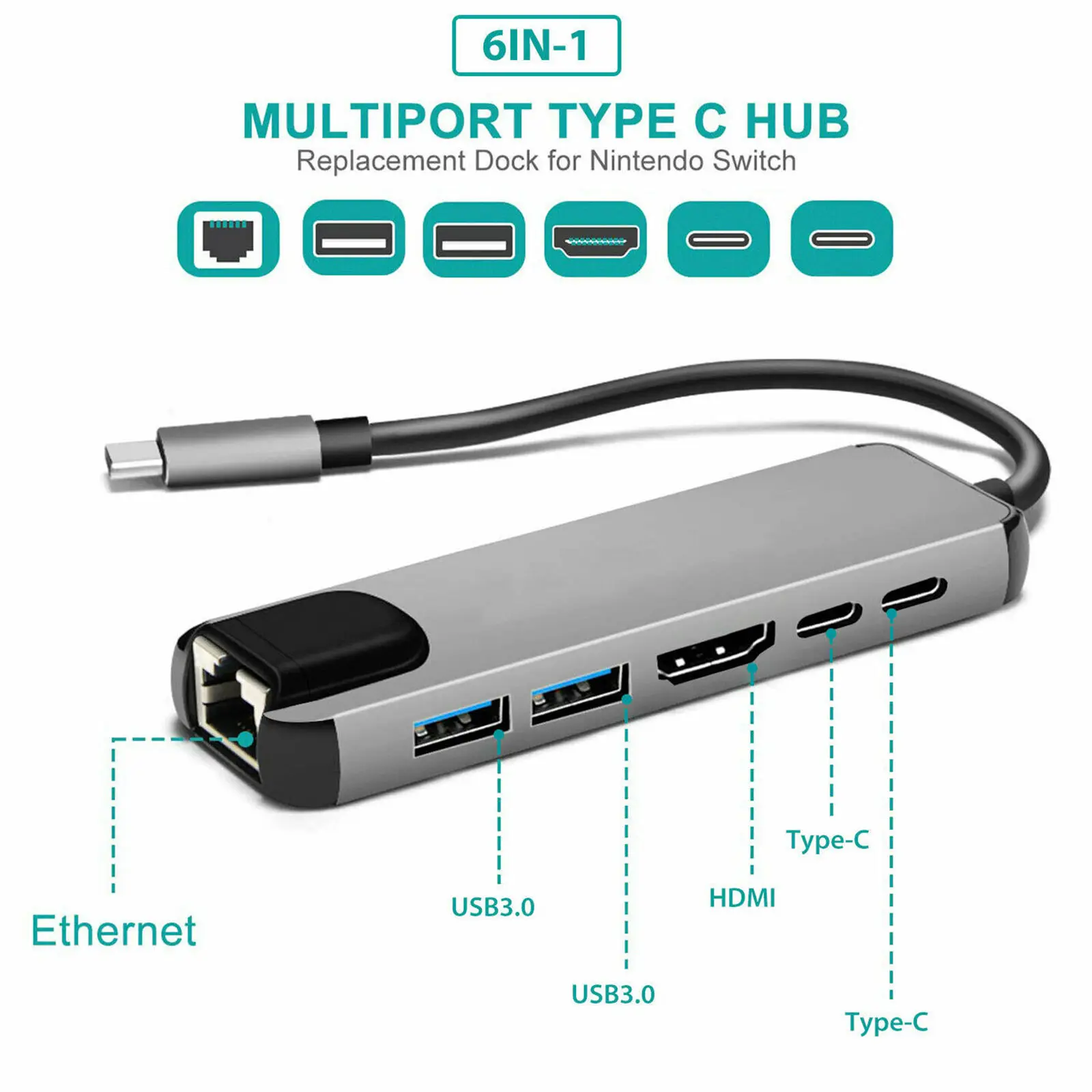 Sporting USB 3.1 HUB Type C to HDMI-compatible rj45 PD USB 3.0 Multi Adapter Doc - £25.28 GBP
