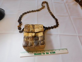 handmade coconut shell purse crossbody bag beads patchwork tropical smal... - $25.73