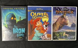 Disney&#39;s DVD Oliver and Company Special Edition Iron Giant Dinosaur Lot of 3 - £7.96 GBP