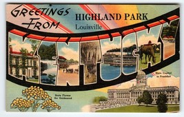 Greetings From Highland Park Louisville Kentucky Postcard Large Letter 1945 - £7.58 GBP