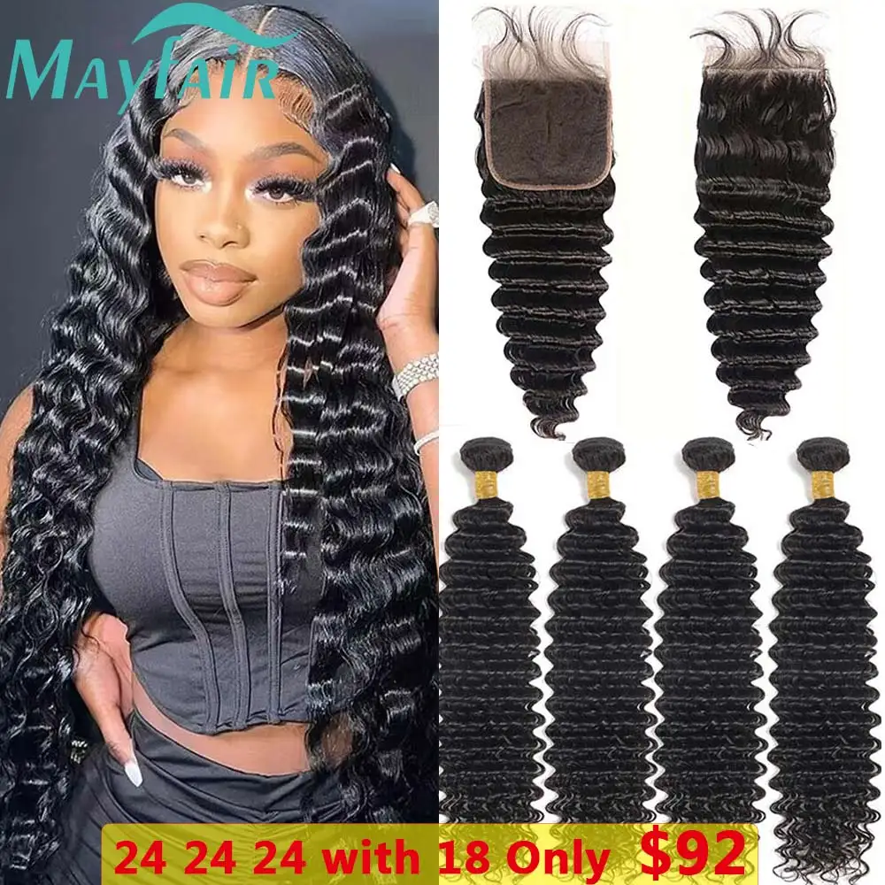 Loose Deep Wave Bundles with Closure Remy Human Hair Bundles3/4 Bundles With - £21.25 GBP+