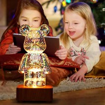 3D Fireworks Bear Kids Night Light, 3D Glass Fireworks Lamps, Kids Bedroom Décor - £29.56 GBP