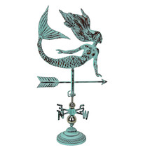 Verdigris Mermaid Tabletop Weathervane Home Garden Decor with Optional F... - $147.01