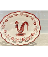 Italy Majolica Red pink Rooster Ceramic Pottery dish Bowl  lace lattice ... - £17.15 GBP