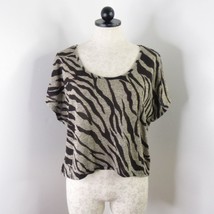 Paper Crane Women&#39;s Juniors M/L Zebra Print Cropped Boyfriend Oversized Knit Top - £4.50 GBP