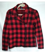 Chaps Red And Black Buffalo Plaid Zip Up Moto Sweater Jacket Size Medium - £31.80 GBP