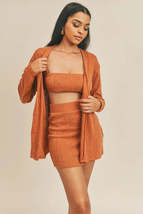 Rust Brown 3 Piece Tube Top Mini Skirt with Cardigan Sets - £38.53 GBP