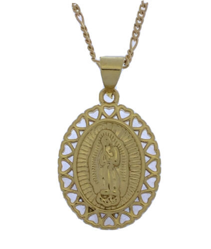 Primary image for 14k Gold Plated Virgen De Guadlalupe Oval Medal Pendant Chain Necklace