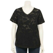 4X Plus Size EVRI Black Textured Tee Shirt Top - £23.59 GBP