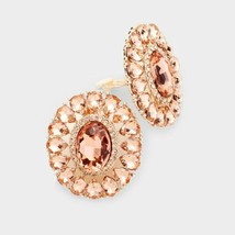 Peach Marquise Crystal Oval Clip On Earrings Design Fashion Jewelry Womens 1.6&quot; - £17.46 GBP