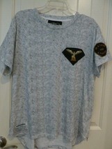 Mens Brooklyn Standard Short Sleeve  T-shirt Size L Gray white with patches - £14.00 GBP