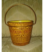 Vintage Potato Chips Ceramic Bucket Pail 5x5&quot; Chipped Faded In Spots See... - $25.73