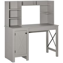 Light Grey Computer Desk with Bookshelves Cabinet Home Office Desk Stora... - $187.09
