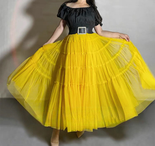 A-line YELLOW Tiered Tulle Maxi Skirt Women Custom Plus Size Fluffy Tulle Skirt image 3