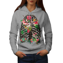 Wellcoda Skull Flower Womens Hoodie, Festival Casual Hooded Sweatshirt - £28.81 GBP