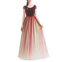 Scoop Neck Long Velvet Gradient Ombre Tulle Evening Prom Dress Burgundy ... - £78.20 GBP