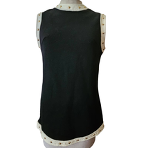 Vintage Wool Sleeveless Top with Cream Leather Studded Trim Size 10 - £27.25 GBP