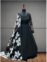 Designer black partywear anarkali dress with printed dupatta set for wom... - $45.00