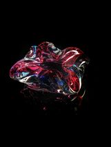 heavy rose colored glass ashtray with four slots  Measures 7 " x 7" x 3" image 9