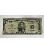 1953 $5 Silver Certificate Blue Seal Vintage U.S. Currency Note Lincoln - $19.79