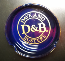 Dave &amp; Buster&#39;s Cigar Ashtray Large 6 Inch Diameter 2 Inch Deep Cobalt Blue Gold - £19.57 GBP