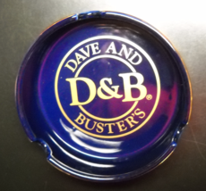 Dave &amp; Buster&#39;s Cigar Ashtray Large 6 Inch Diameter 2 Inch Deep Cobalt Blue Gold - £18.66 GBP